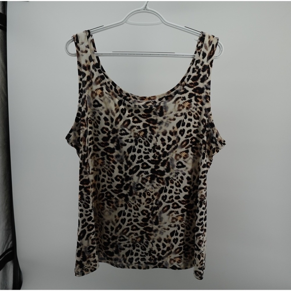 Slim Factor by Investments Leopard Print Tank Brown Black XL Sleeveless Scoop